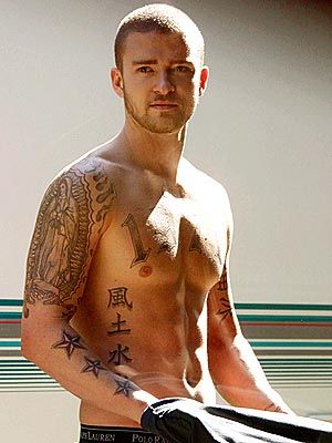 Justin Timberlake Shirtless with tattoos 