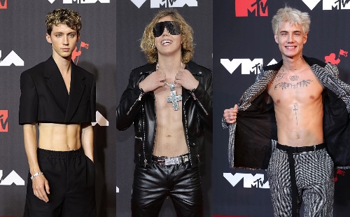 Troye Sivan, The Kid Laroi and Jaden Hossler showing off their abs at the 2021 MTV Video Music Awards.